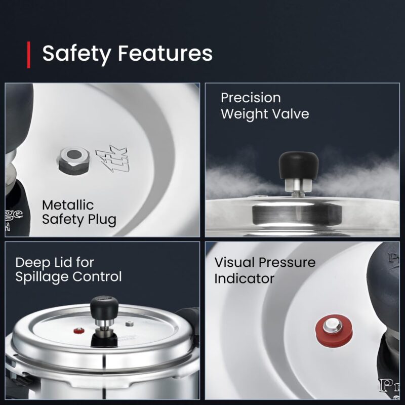 Prestige 3L Svachh Deluxe Alpha stainless steel Pressure Cooker|Outer lid|3-4 personsl|Deep lid for spillage control|Gas & induction compatible|Controlled GasketRelease System|Silver|10 years warranty - Image 4
