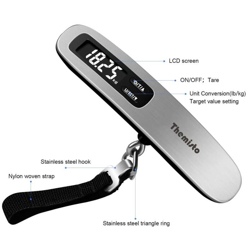 Themisto TH-WS10 Digital Luggage Scale with Target Value Setting (50kg), Silver - Image 8