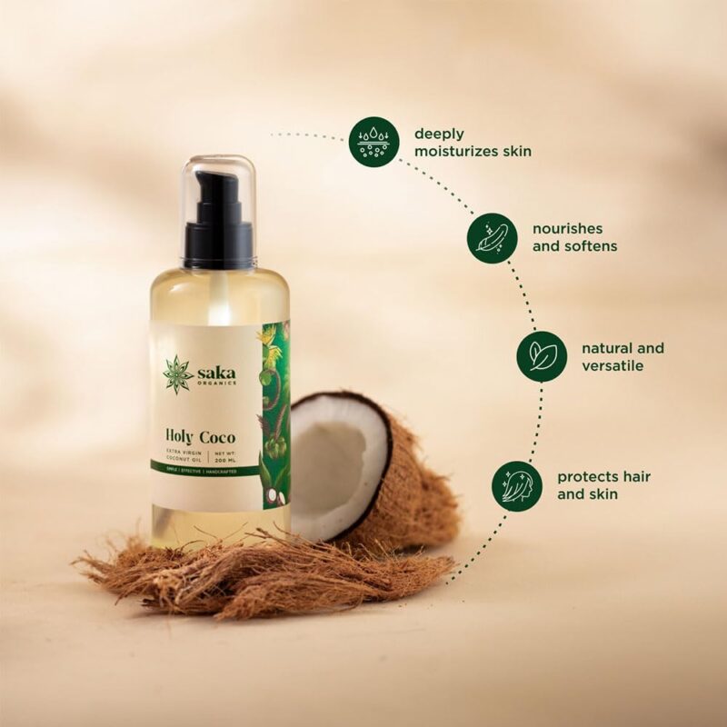 Saka Organics - Holy Coco | Handmade Extra Virgin Coconut Oil | Natural Hair Care for All Hair Types (200 ml) - Image 4
