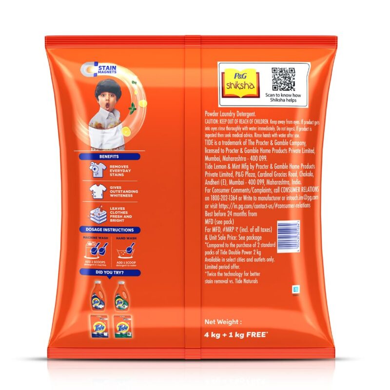 Tide Plus Extra Power Detergent Washing Powder - 4 kg (Lemon and Mint) with Free Detergent Powder - 1 kg - Image 8