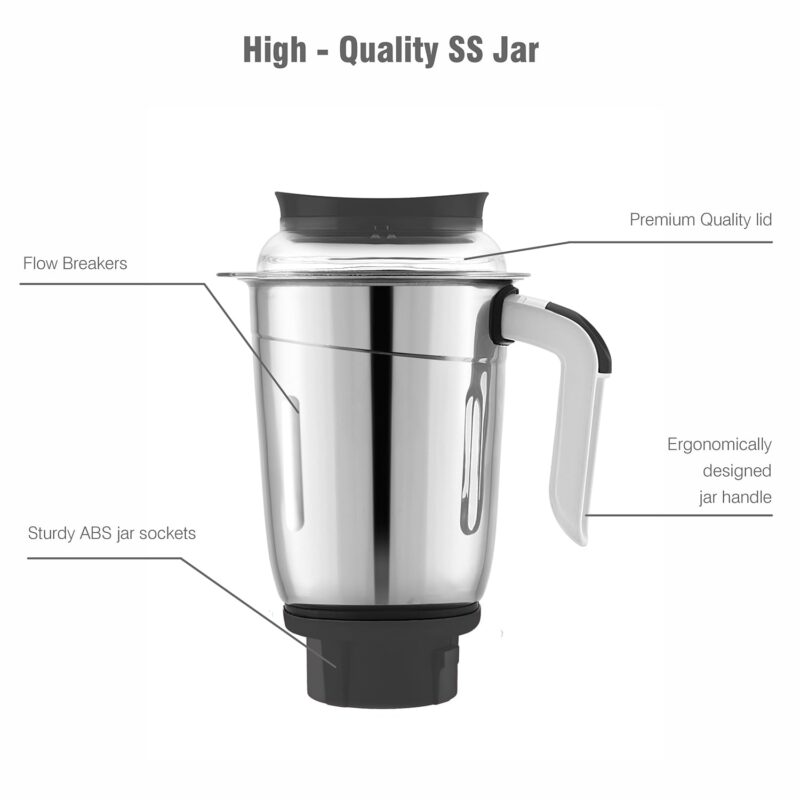 Cello Kitchenette Collection Levanate Pro Plus Mixer Grinder with 3 Jars & 1 Juicer | 500 Watts | 3X Speed Control | Set of 4 | Black - Image 4