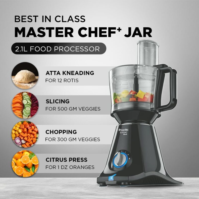 Preethi Zodiac Black Mixer Grinder for Kitchen, 5 Jars 750 Watt Mixie with Chutney Jar, Dry Grinding, Batter Grinding, Juicer & Masterchef Jar for chopping/grating (MG-261) - Image 4