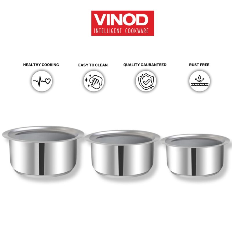 Vinod Stainless Steel Capsule Bottom Tope/Patila Combo Set Of 3 Pcs-2.7 Liter(14Cm Diameter),3.4 L(15Cm Diameter)And 4 L(16Cm Diameter)-Silver - Image 4