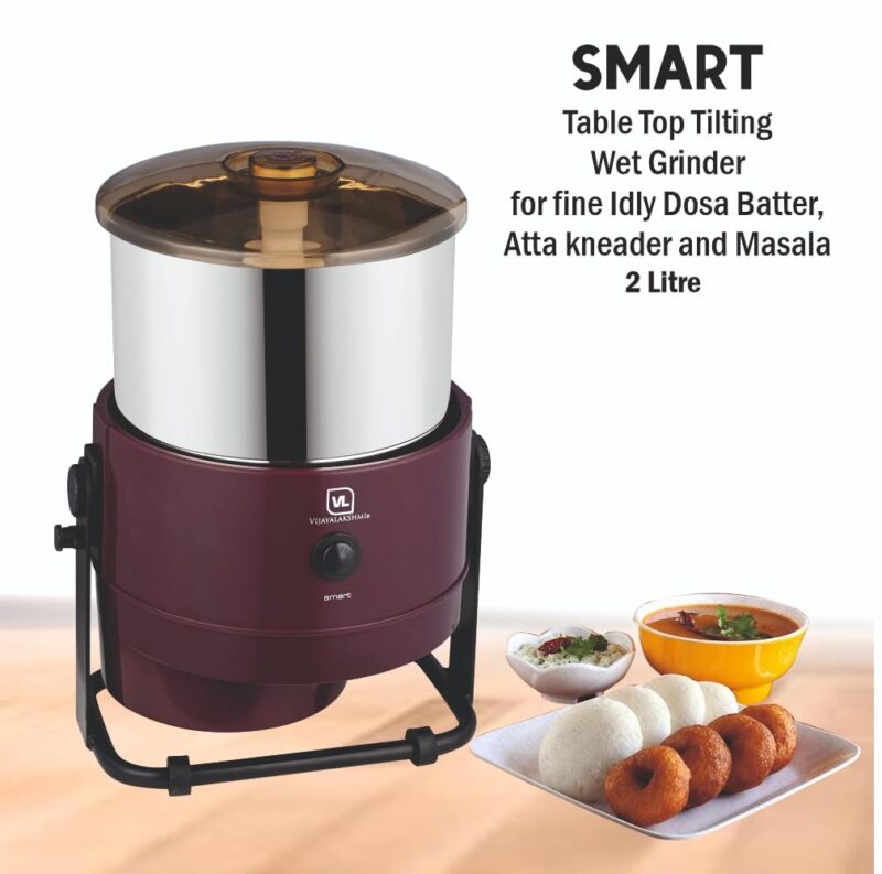 VIJAYALAKSHMI | Smart 2 Litre | Heavy ABS Body with Metal Stand Wet Grinder, 2L (Maroon) | with Coconut Scrapper & Atta Kneader Attachment. - Image 8