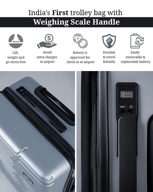 WAYWISE ScaleX Checkin Luggage|India's First Built in Weighing Scale Handle| M-65cm|TSA Lock | Poly-Carbonate Hardsided Anti-Scratch| 8 Wheel Luggage |with Laundary Bag |5 Years Warranty (Silver) - Image 6