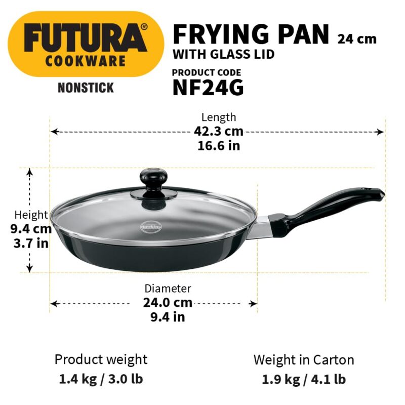 Hawkins Futura 24 cm Frying Pan, Non Stick Fry Pan with Glass Lid, Frypan, Black (NF24G) - Image 6
