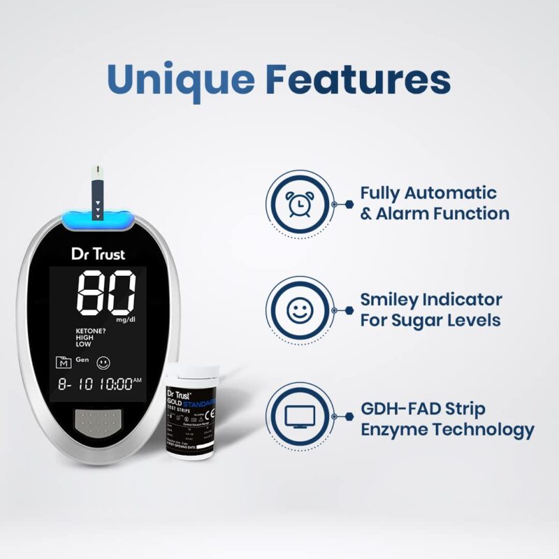 Dr TrustFully Automatic Blood Sugar Testing Glucometer Machine with 10 Strips(Black) - Image 6