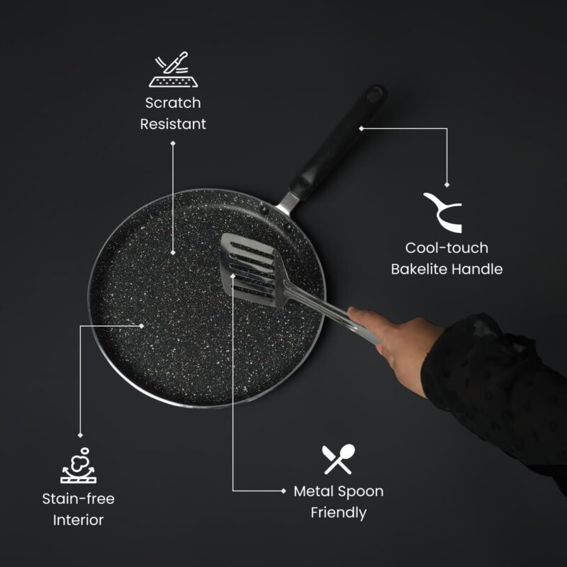Prestige Omega Deluxe 25cm Granite Dosa Tawa|Non-Stick with 5 Layers Coating|Dishwasher Safe|Stainfree Interior|Gas & Induction Compatible|2 Years warrnty - Image 2