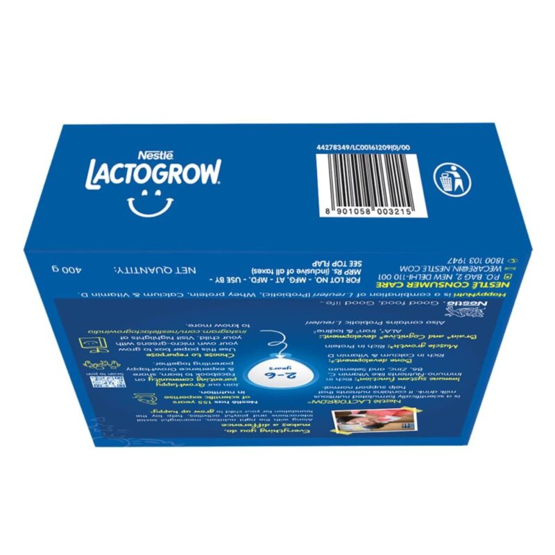Nestle LACTOGROW Nutritious Milk Drink Powder | Biscuity Vanilla Flavour (2 - 6 Years), 400g, Bag-In-Box Pack - Image 3