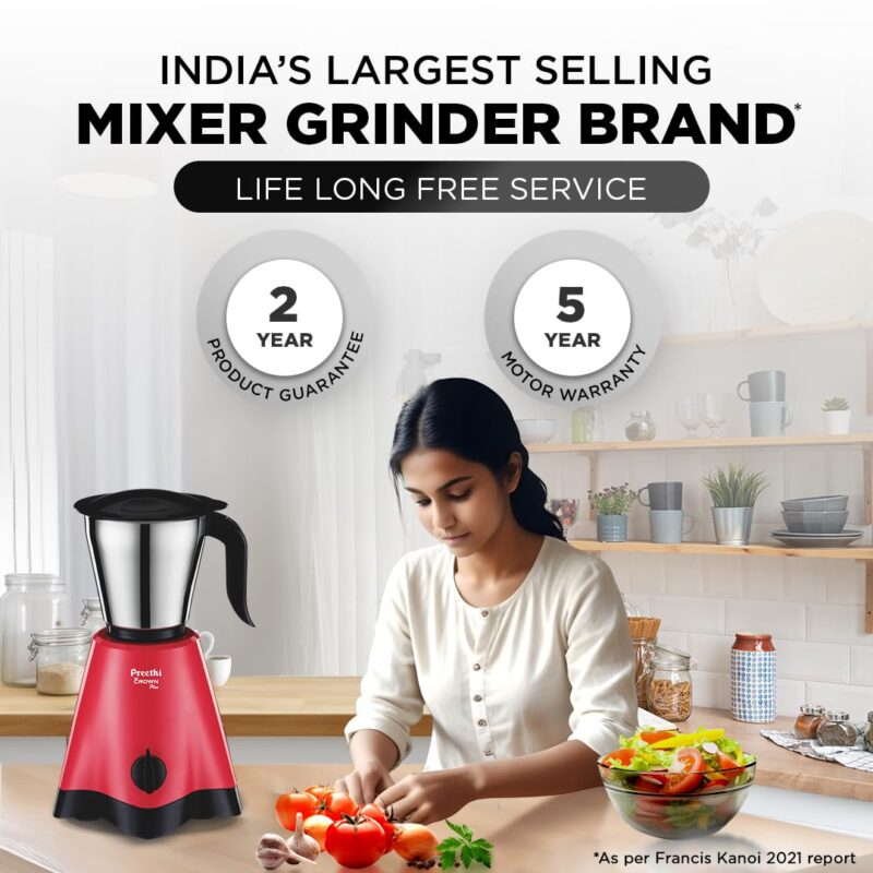 Preethi Crown Plus Mixer Grinder |600 Watt Mixie,4 Jars|Super Extractor Juicer Jar | 5yr Motor Warranty & Lifelong Free Service|White/Purple (MG-258) - Image 2