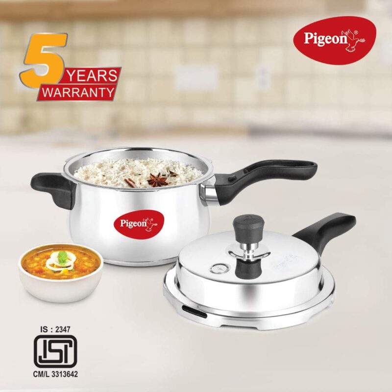 Pigeon By Stovekraft Stainless Steel Inox Plus Steel Pressure Cooker with Outer Lid Induction and Gas Stove Compatible 3 Litre Capacity for Healthy Cooking (Silver) - Image 6