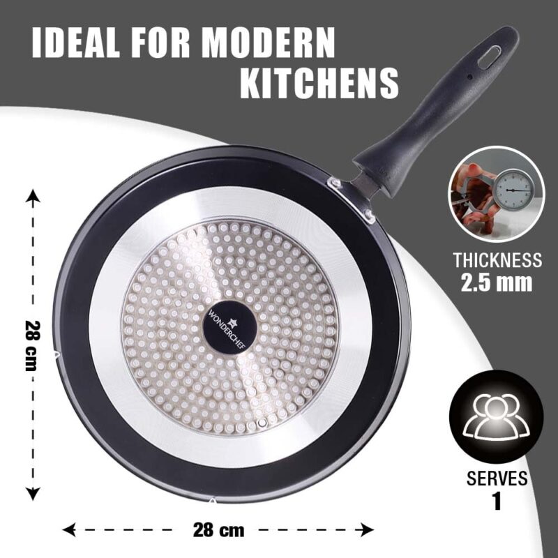 Wonderchef Duralite Die-cast 28 cm Dosa Tawa | 5 Layer Healthy Duramax Non-Stick Coating | Soft Touch Handle | Pure Grade Aluminium | PFOA Free | 2 Year Warranty Grey - Image 5