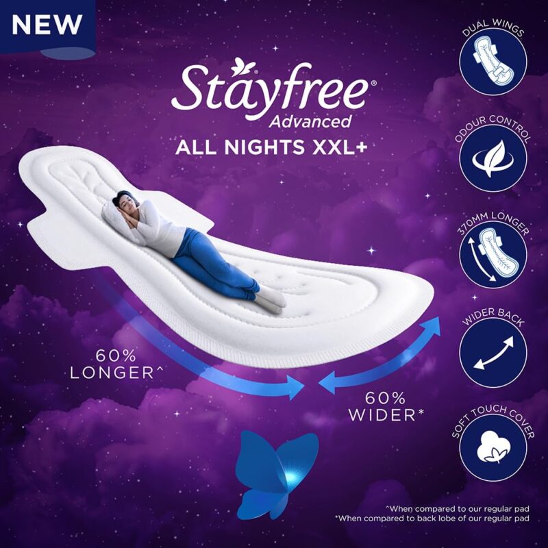 Stayfree Advanced XXL+ Ultra Thin Sanitary Pads for Women | 16 Soft Cotton Pads for All Night Ultra Comfort | Absorbs 2x More with Wider Back | Prevent Rashes | Odour Control - Image 7