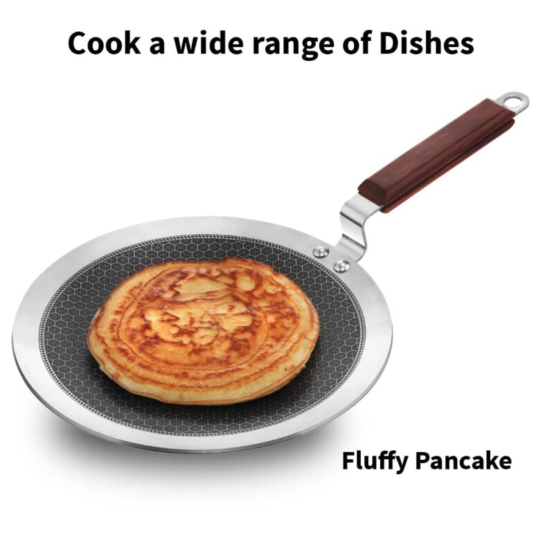 Hawkins 26 cm Paratha Tava, Triply Stainless Steel Shielded Nonstick Tawa with Rosewood Handle, Honeycomb Non Stick Induction Tawa, Silver (NSPT26) - Image 5