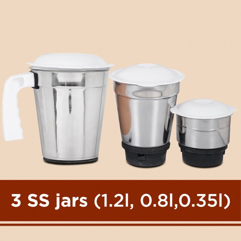 Faber Marvel 500W Blender Mixer Grinder, || Low-Noise, Up to 18000 RPM Speed || 3 SS Steel Jars for Wet, Dry Or Chutney Grinding ||1 year Comprehensive Warranty (FMG MARVEL 500 Watt 3J PW) Peach White - Image 5