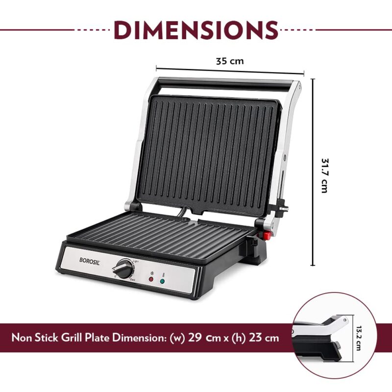 Borosil Super Jumbo Grill Sandwich Maker | Can Make 4 Sandwich At a Time | 2000W Electric Toaster Maker | Non-Stick Coating Plates Opens to 180°, BPA & PTFE Free | Power Indicators | 2 Year Warranty - Image 7