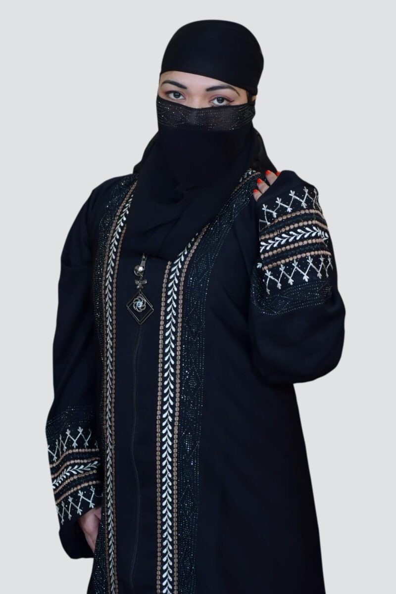 Women's Pure Cotton Muslim Abaya Burqa Bhurkha with Hijab | Dubai Style Front Patti and Sleeves Embroidery Dubai Abaya Kaftan Kaftan (Free Size) - Image 3