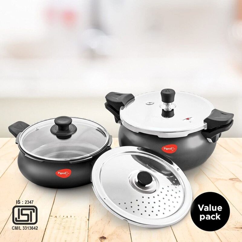 Pigeon by Stovekraft All in One Value Pack Hard Anodized Cooker Set, 5-Pieces, Black - Image 10