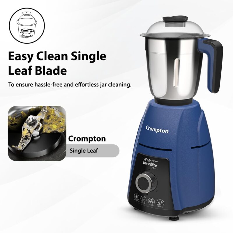 Crompton DuroElite Plus 800 W Mixer grinder with 4 Jars (3 stainless steel Jars+ 1.5L Juicer Jar with Fruit Filter)| Heavy Duty Powertron Motor & Motor Vent-X Technology |Blue - Image 4