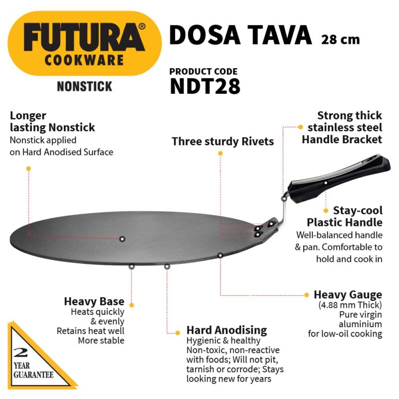Hawkins Futura 28 cm Dosa Tava, Non Stick Dosa Tawa, Small Dosa Tawa (NDT28) (Black) - Image 7