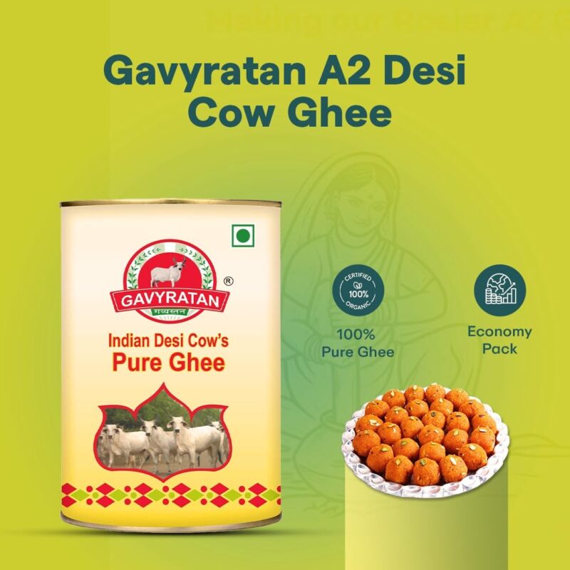 Gavyratan Pathmeda A2 Desi Cow Bilona Ghee - Natural Flavour, 1 liter, Bi-Directionally Churned, Traditional Vedic Process, High Smoke Point, Made by Rural Communities - Image 8