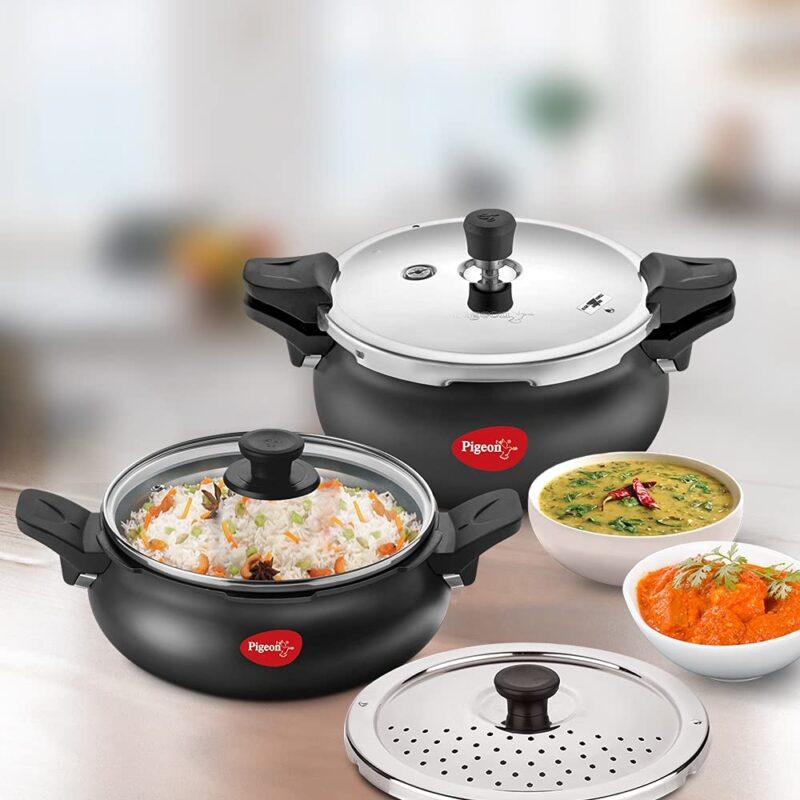 Pigeon by Stovekraft All in One Value Pack Hard Anodized Cooker Set, 5-Pieces, Black - Image 6