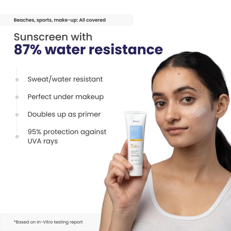 RE' EQUIL Ultra Matte Dry Touch Sunscreen | Matte Finish Sunscreen For All Skin Types | Water & Sweat Resistant With Spf 50 Pa++++ | No White Cast, Non-Greasy & Non-Comedogenic Sunscreen | 50G - Image 7