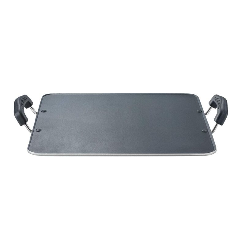 Prestige Omega Select Plus Aluminium Square Pathri Tawa 31cm|3 Layer Teflon Non Stick|Metal Spoon Friendly|Sturdy Handles|Scratch & Abrasion Resistant Technology|1 Year Warranty|Black