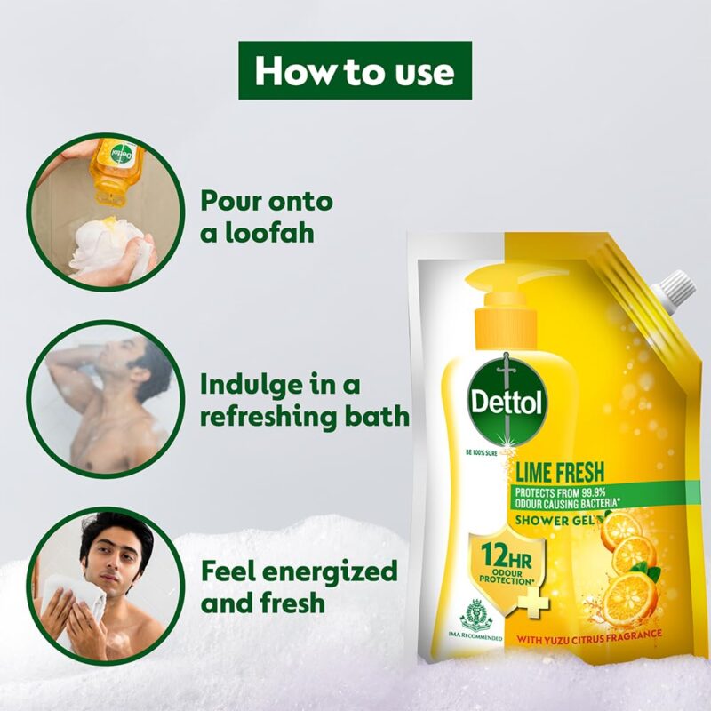 Dettol Body Wash and Shower Gel for Women and Men, Lime fresh - 450ml | Soap-Free Bodywash | 12h Odour Protection - Image 5