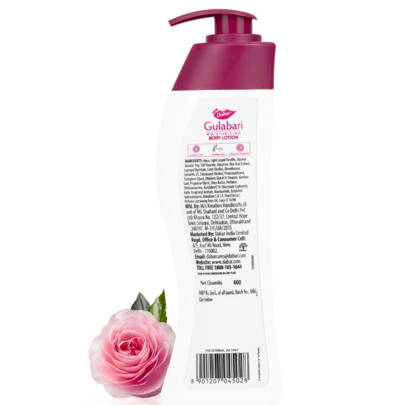 Dabur Gulabari Moisturizing Body Lotion - 400ml For Dry & Dull Skin, Made with 100% Organic Rose Oil, Dermatologically Tested and Paraben Free - Image 2