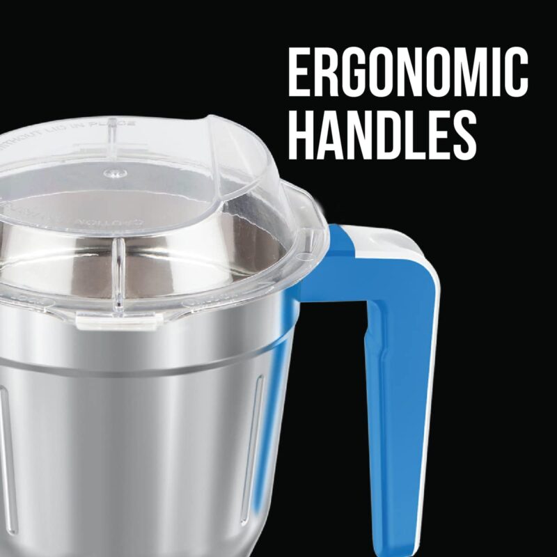 Havells Maxx Grind 750 watt Mixer Grinder with 3 Wider Mouth Stainless Steel Jar, Hands Free Operation, SS-304 Grade Blade, Overload Indicator & 5 Year Motor Warranty (Blue). - Image 4