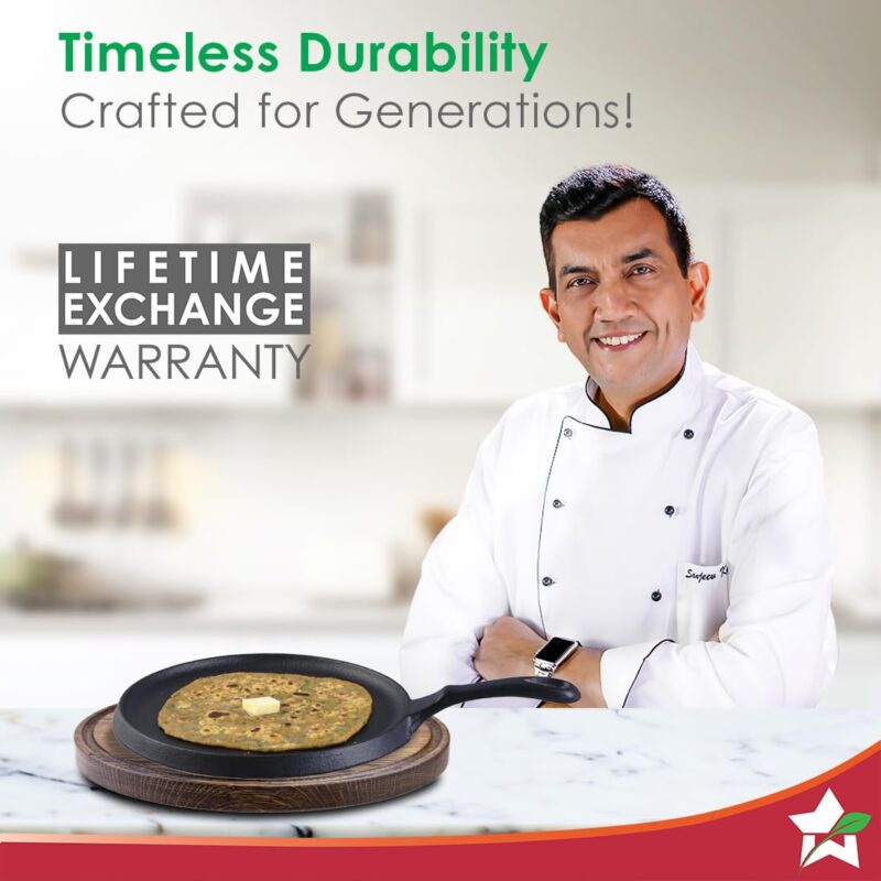 Wonderchef Forza Cast-Iron 25 cm Dosa Tawa Pan | Pre-Seasoned Cookware | Induction Friendly | 3.8 mm| with Lifetime Exchange Warranty - Image 8