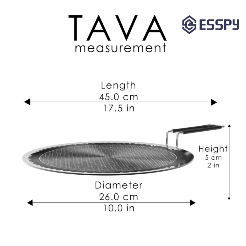 Esspy Triply Stainless Steel 10inch/26cm Tawa for Roti | Dosa Tawa | Paratha/Chapathi Tawa | Induction Friendly | Non-Stick | Metal Spoon Friendly | Honeycomb Pattern | Riveted Cool Touch Handle - Image 8