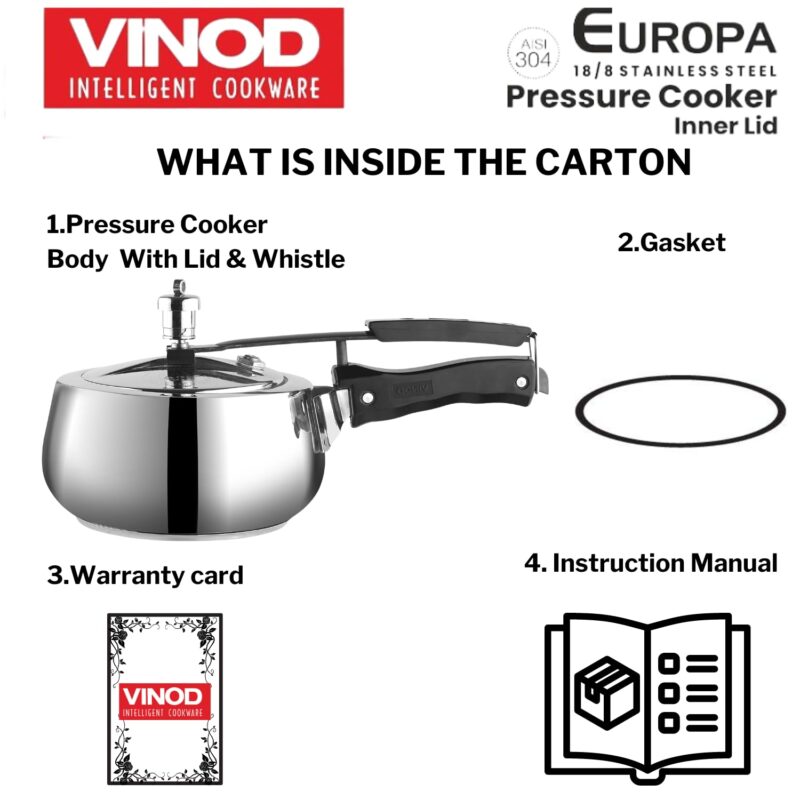 Vinod Europa Stainless Steel Inner Lid Pressure Cooker - 3 Litre | Handi Shape | Sandwich Bottom Cooker | Induction and Gas Base | ISI and CE certified - 2 Years Warranty - Image 3