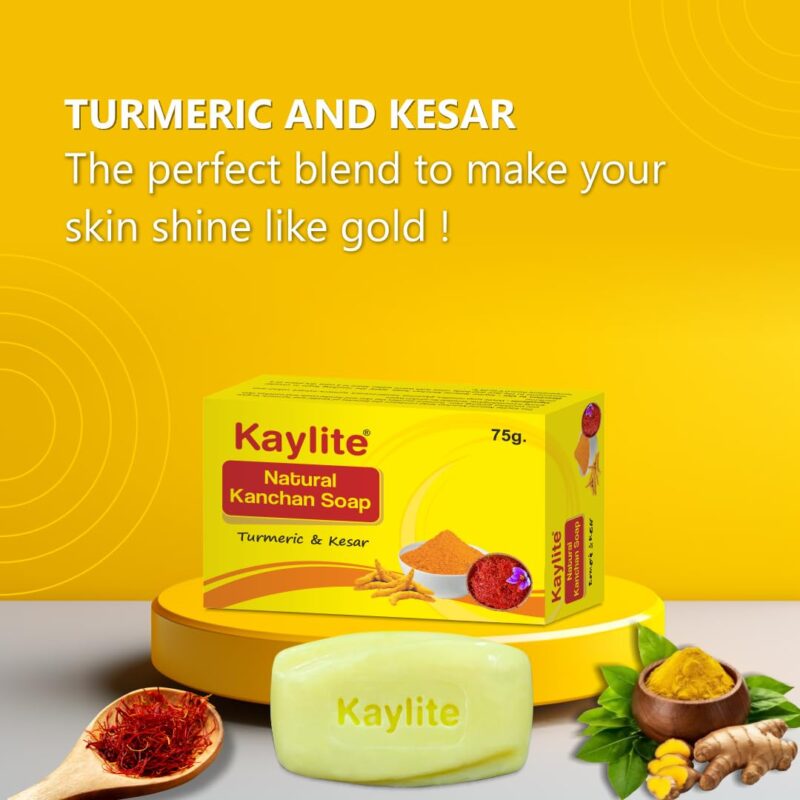 Kaylite Natural Kanchan Soap Turmeric and Kesar for All Skin Types | Women and Men | 375 G (Pack of 5) - Image 5