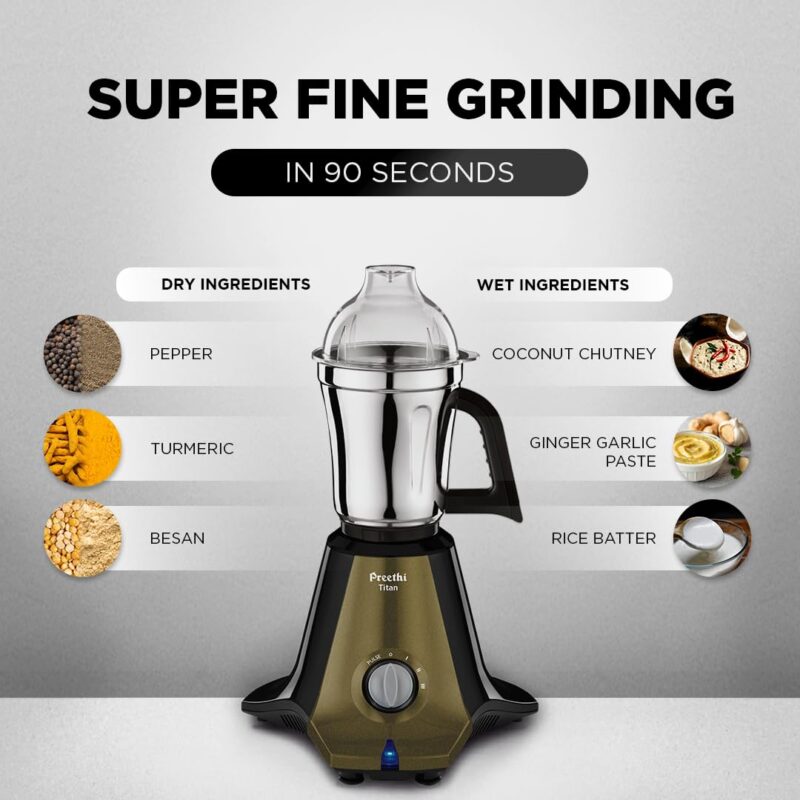 Preethi Titan Mixer Grinder for Kitchen | 3 Jars 1000W Mixie| Black (MG-283) - Image 5