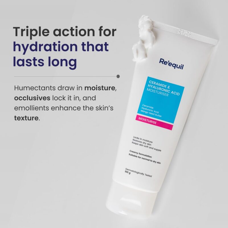 RE' EQUIL Ceramide & Hyaluronic Acid Moisturiser | Moisturizer For Face | Barrier Repair Cream | Long Lasting Hydration | Suitable For Normal To Dry Skin | 100G - Image 5