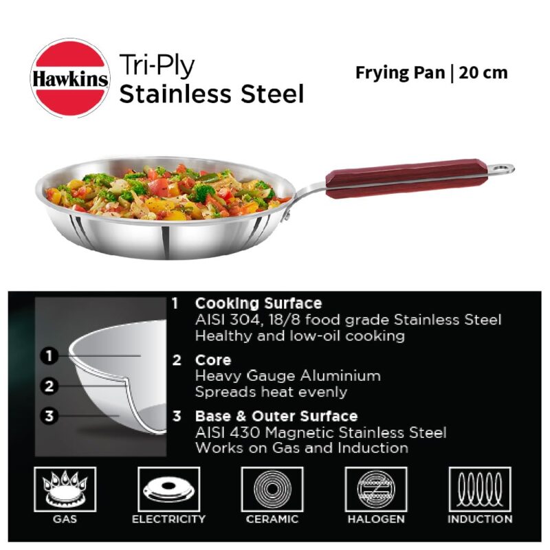 Hawkins 20 cm Frying Pan, Triply Stainless Steel Fry Pan, Induction Frying Pan, Small Frying Pan, Silver (SSF20) - Image 6