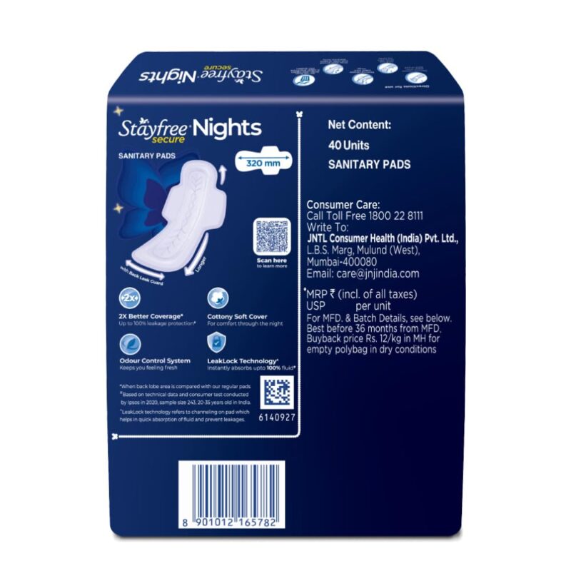 Stayfree Secure Nights XXL | 40 Pads| Cottony Soft Sanitary Pads for Women | Upto 100% leakage protection | Buy XXL at XL price | Absorbs 2x Faster with Wider Back | - Image 7