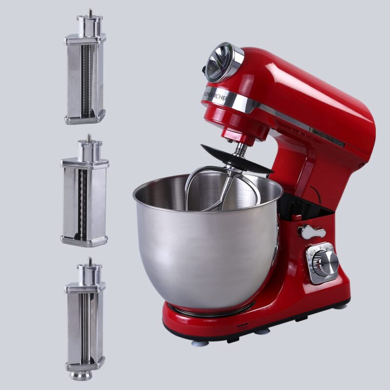 Crimson Edge Die-Cast Metal Stand Kitchen Mixer & Beater with free attachments | 5.7L SS Bowl | 1000W motor | 6 Speed Setting | Whisking Cone, Mixing Beater & Dough Hook attachments | 3 Yrs warranty | Red - Image 7
