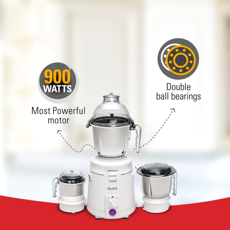 Sujata Dynamix 900 Watts Mixer Grinder | 22000 Rotations Per Min | 90 Minutes Continuous Running | 3 Versatile Jars 1500 ml, 1000 ml and 400 ml - Image 5