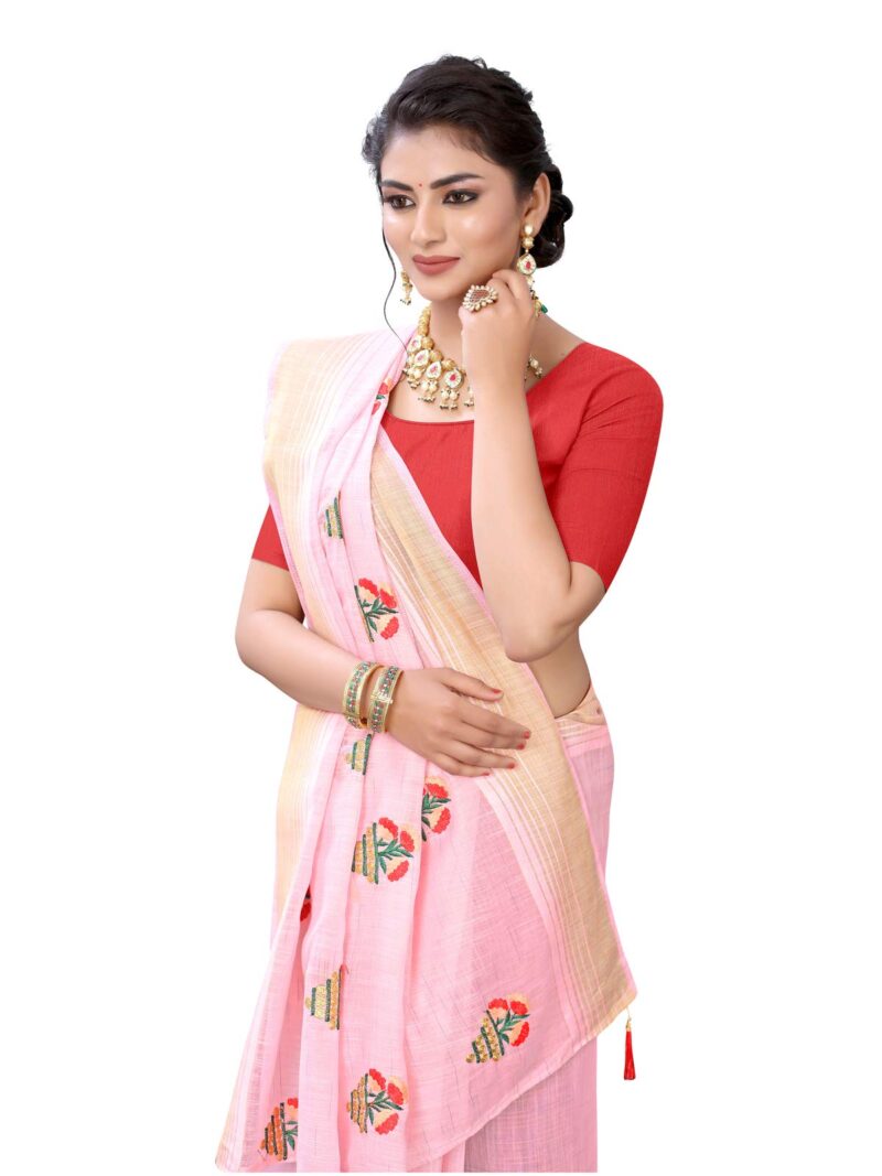 Satrani Women'S Poly Cotton Dyed Saree With Blouse Piece (1823ST146,Light Pink), Free Size - Image 4