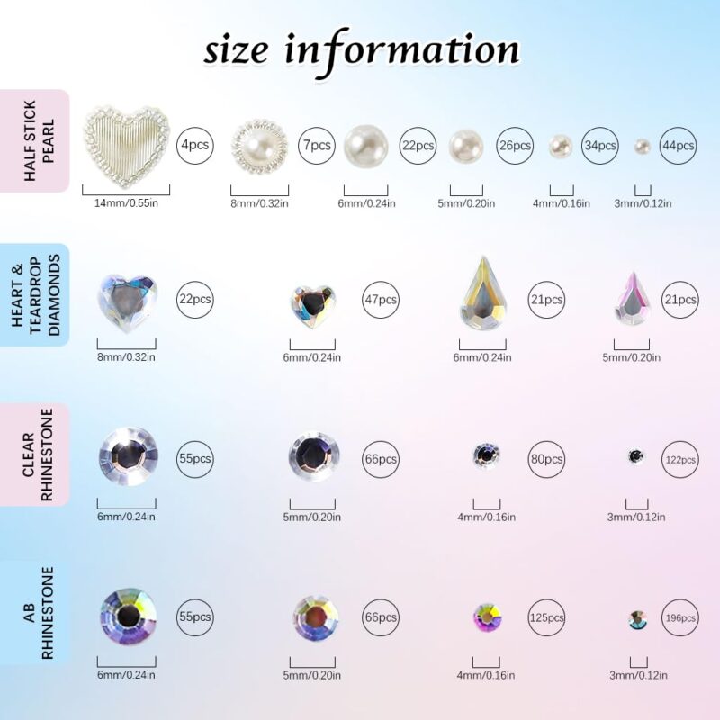 MAYCREATE® Face Rhinestones for Makeup, 1013pcs Self Adhesive Face Gems Jewels Kit, Pearls Rhinestone Stickers, Raindrop Heart Face Crystal Stone with Tweezer for DIY Crafts (Assorted Sizes & Shapes) - Image 7
