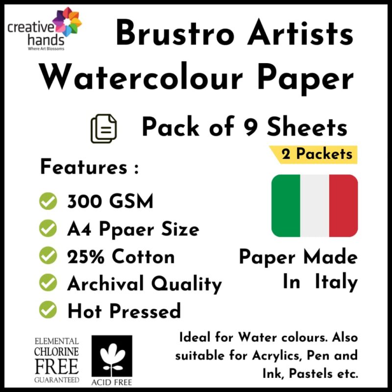 Brustro Watercolour Papers 25% Cotton HP 300 GSM A4 2 Packets (Each Pack contains 9 Sheets) - Image 2