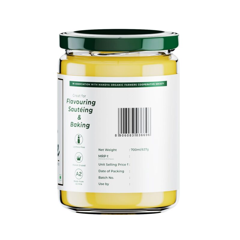 Organic Mandya Premium A2 Desi Ghee 700 ml | Pure, Natural & Health | Forest Grazed, Stress Free Cattle | Ethically Sourced | Glass Jar 700 ml - Image 9