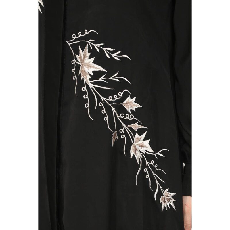 BT - Being Traditional Women’s Front Open Embroidery Abaya in Dubai Nida Fabric with Long Cuff Sleeves & Side Pocket (BT-EFOA-001) (L, Black) - Image 5