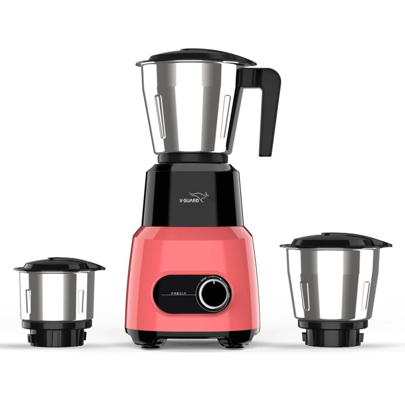 V-Guard Precia Mixer Grinder 500 Watt / 2 Year Motor Coverage by V-Guard / 3 Jar Mixie for Kitchen with Multifunctional SS Mixer Jars (Chutney, Dry, & Wet), Precision Stainless Steel Blades