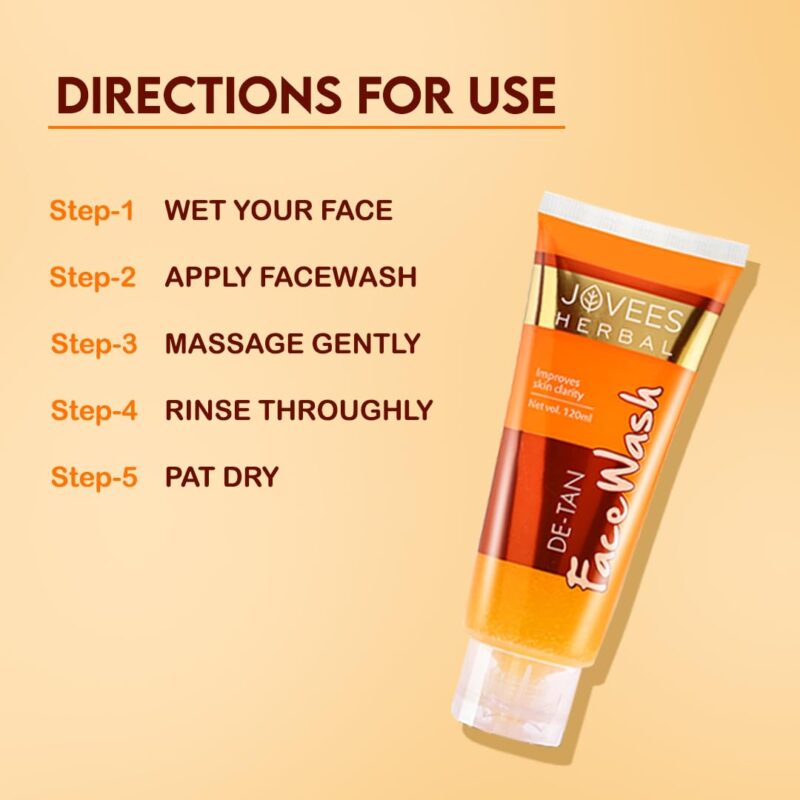 Jovees Herbal Detan Facewash For Glowing and Clear Skin With Liquorice & bearberry Ext. | Gentle Cleanser For Brighten, Even Tone and Hydrates Skin | Suitable for All Skin Types - 120ml - Image 4