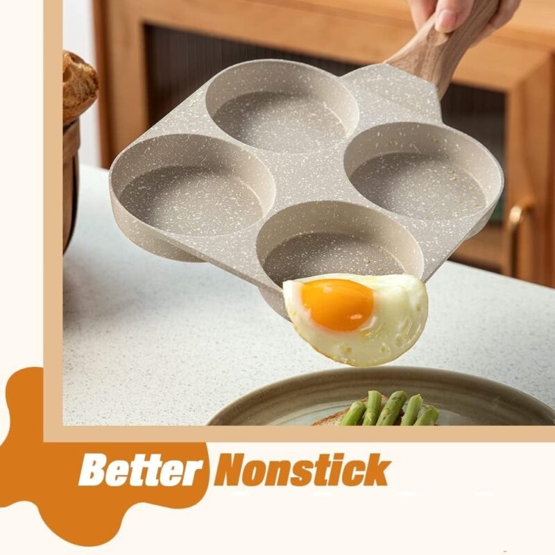 SCAMA 4 Cups Egg Pan Omelette Pan Frying Pan Crepe Pan Granite Egg Cooker Breakfast Pancakes Pan Suitable for Gas Stove Cookware (White) (Model : SYNMORE) - Image 3