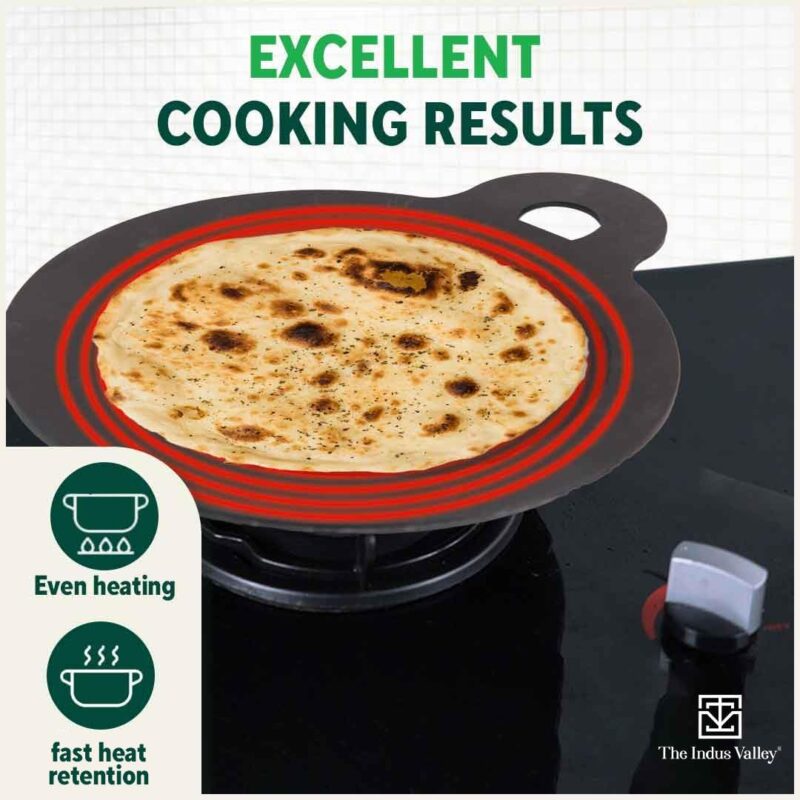 The Indus Valley Pre-Seasoned Iron Tawa with Wooden Spatula & Flip for Dosa/Chapathi | 28cm/11 inch, 1.5kg | Gas Compatible | 100% Pure & Toxin-Free, No Chemical Coating - Image 6